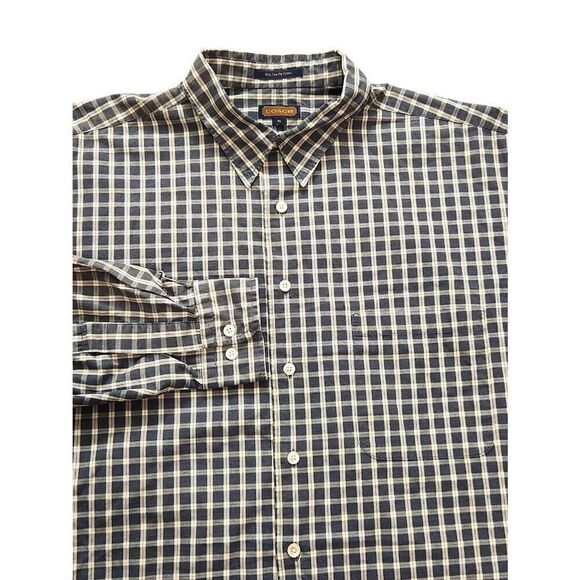 Coach Men XL Made IN USA 80s 2 ply cotton button up plaid Shirt Blue/Grey pocket - Picture 1 of 8